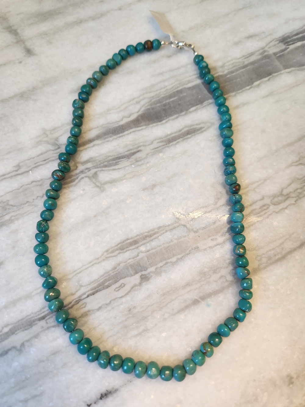 Natural Turquoise Bead Necklace - Sterling Silver,  925, NWT